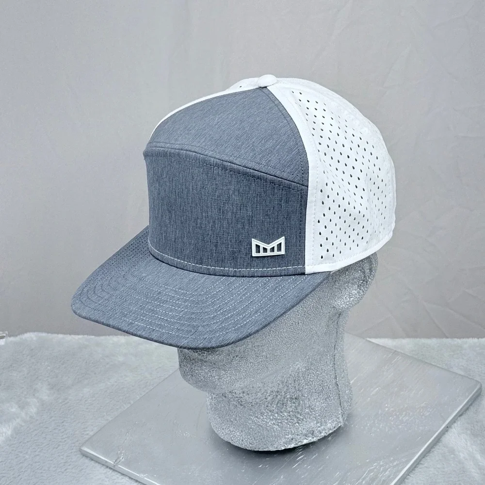 Melin Trenches Hydro Hat Mens 58cm Grey White Water Resistant Snapback Cap Golf